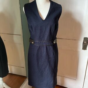 Tory Burch Blue Sheath Midi Dress V-Neck Sleeveless